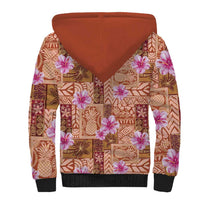 Orange Hawaii Hibiscus With Tropical Flowers Motifs Sherpa Hoodie - Polynesian Pride