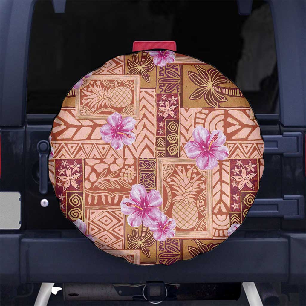 Orange Hawaii Hibiscus With Tropical Flowers Motifs Spare Tire Cover - Polynesian Pride