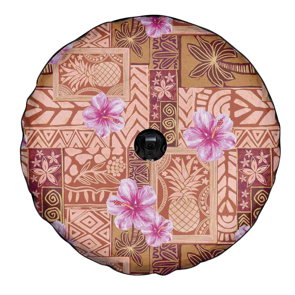 Orange Hawaii Hibiscus With Tropical Flowers Motifs Spare Tire Cover - Polynesian Pride