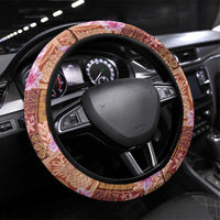 Orange Hawaii Hibiscus With Tropical Flowers Motifs Steering Wheel Cover - Polynesian Pride