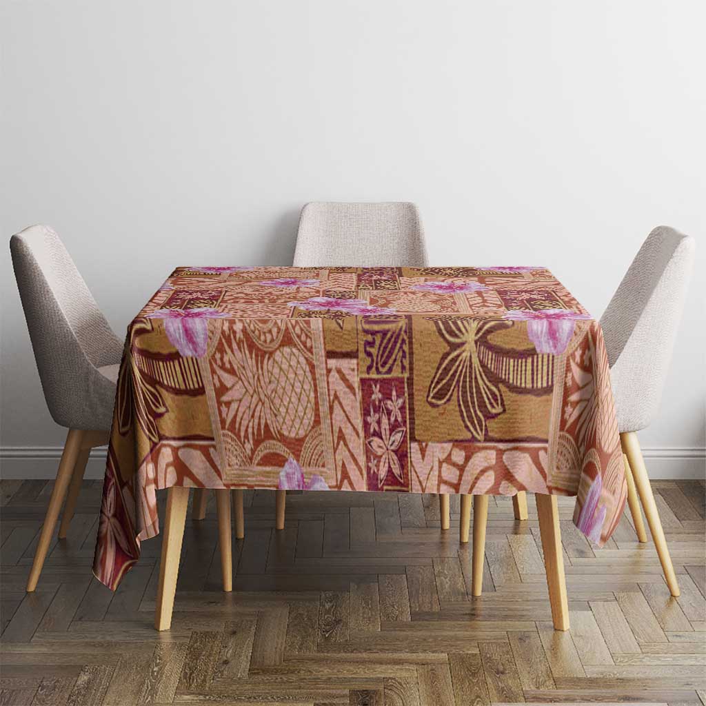 Orange Hawaii Hibiscus With Tropical Flowers Motifs Tablecloth - Polynesian Pride