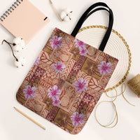 Orange Hawaii Hibiscus With Tropical Flowers Motifs Tote Bag LT14 Black Strap One Size Orange - Polynesian Pride