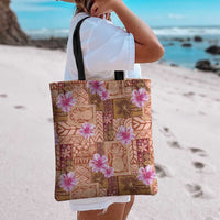 Orange Hawaii Hibiscus With Tropical Flowers Motifs Tote Bag LT14 - Polynesian Pride