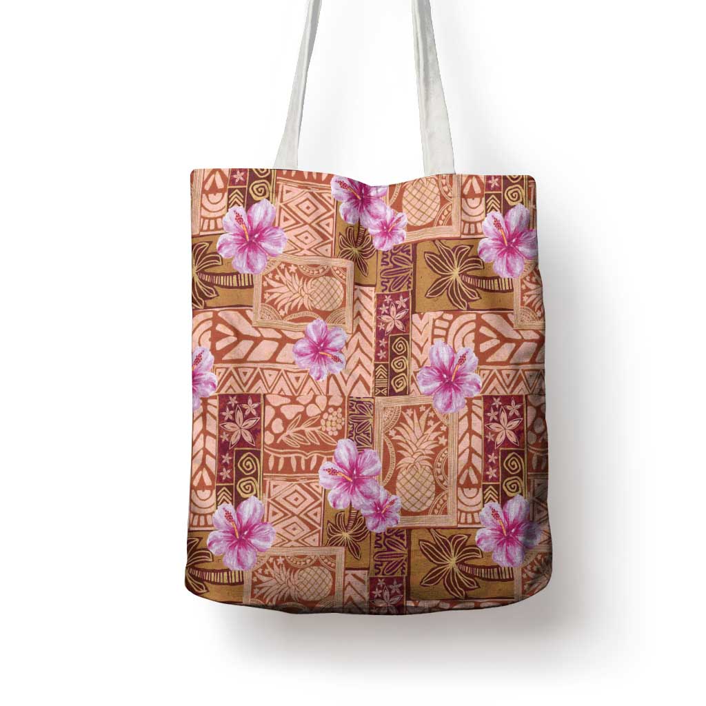 Orange Hawaii Hibiscus With Tropical Flowers Motifs Tote Bag LT14 - Polynesian Pride
