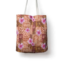 Orange Hawaii Hibiscus With Tropical Flowers Motifs Tote Bag LT14 - Polynesian Pride