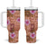 Orange Hawaii Hibiscus With Tropical Flowers Motifs Tumbler With Handle - Polynesian Pride