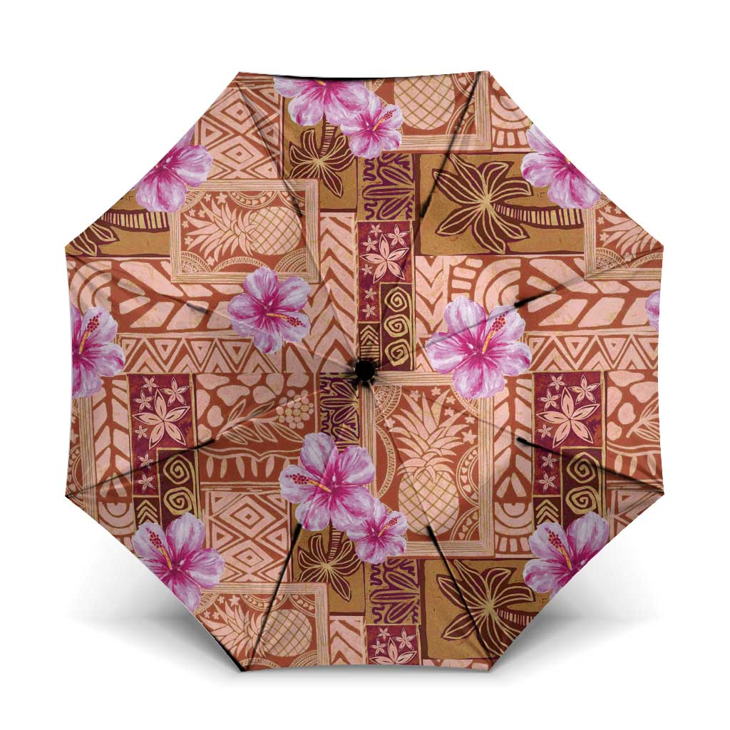 Orange Hawaii Hibiscus With Tropical Flowers Motifs Umbrella - Polynesian Pride