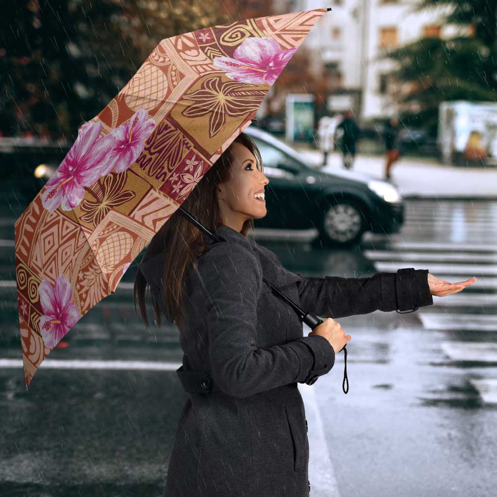 Orange Hawaii Hibiscus With Tropical Flowers Motifs Umbrella - Polynesian Pride