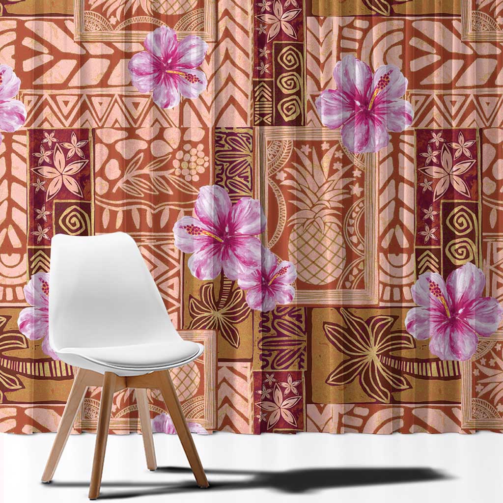 Orange Hawaii Hibiscus With Tropical Flowers Motifs Window Curtain - Polynesian Pride