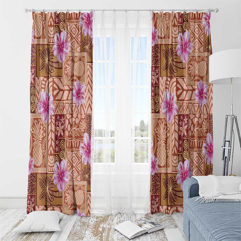 Orange Hawaii Hibiscus With Tropical Flowers Motifs Window Curtain - Polynesian Pride