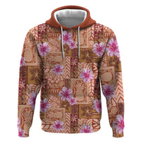 Orange Hawaii Hibiscus With Tropical Flowers Motifs Zip Hoodie - Polynesian Pride