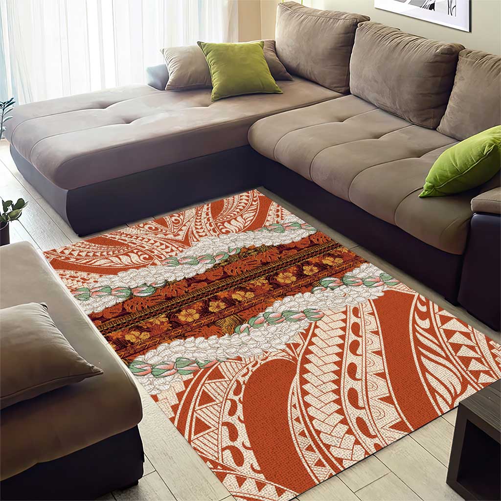 Aloha Hawaii Mikioi Lei Area Rug Beige Tropical Flower Pattern - Polynesian Pride