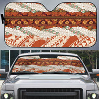 Aloha Hawaii Mikioi Lei Auto Sun Shade Beige Tropical Flower Pattern - Polynesian Pride