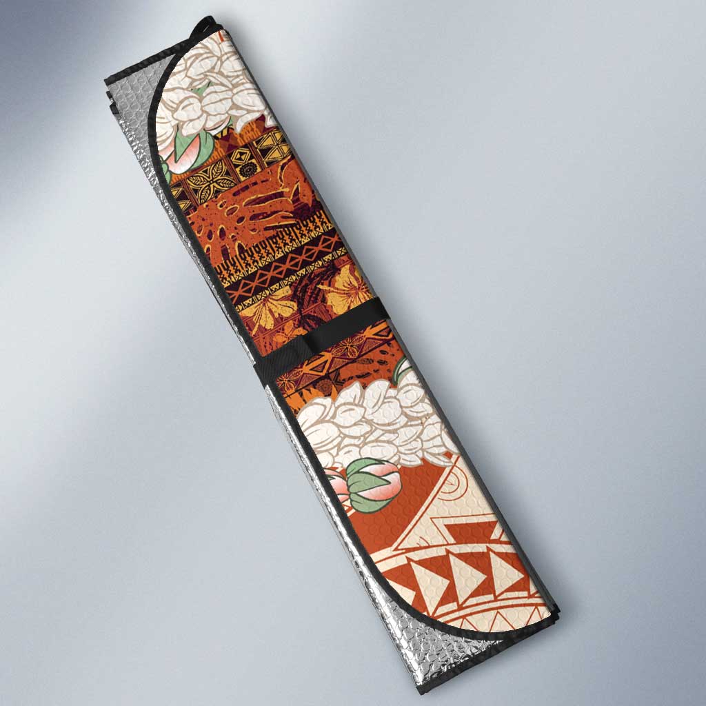 Aloha Hawaii Mikioi Lei Auto Sun Shade Beige Tropical Flower Pattern - Polynesian Pride