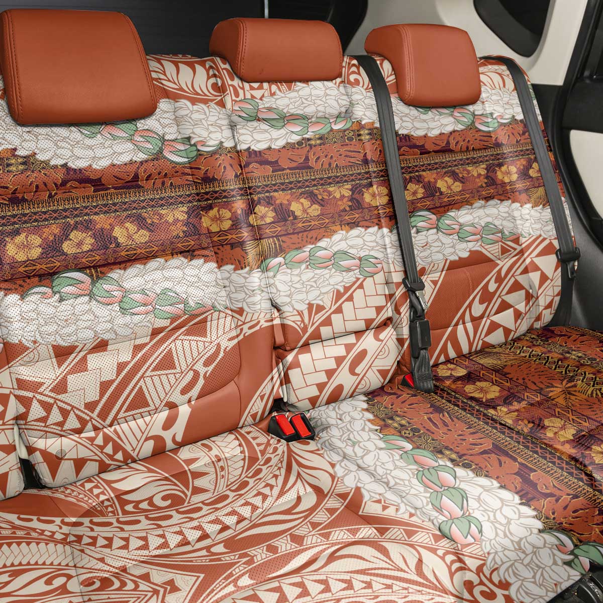 Aloha Hawaii Mikioi Lei Back Car Seat Cover Beige Tropical Flower Pattern - Polynesian Pride