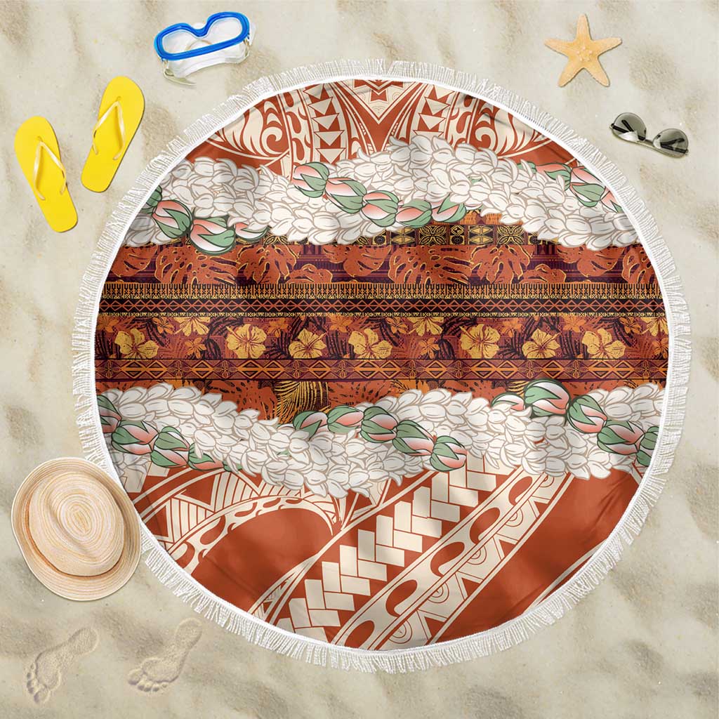 Aloha Hawaii Mikioi Lei Beach Blanket Beige Tropical Flower Pattern - Polynesian Pride