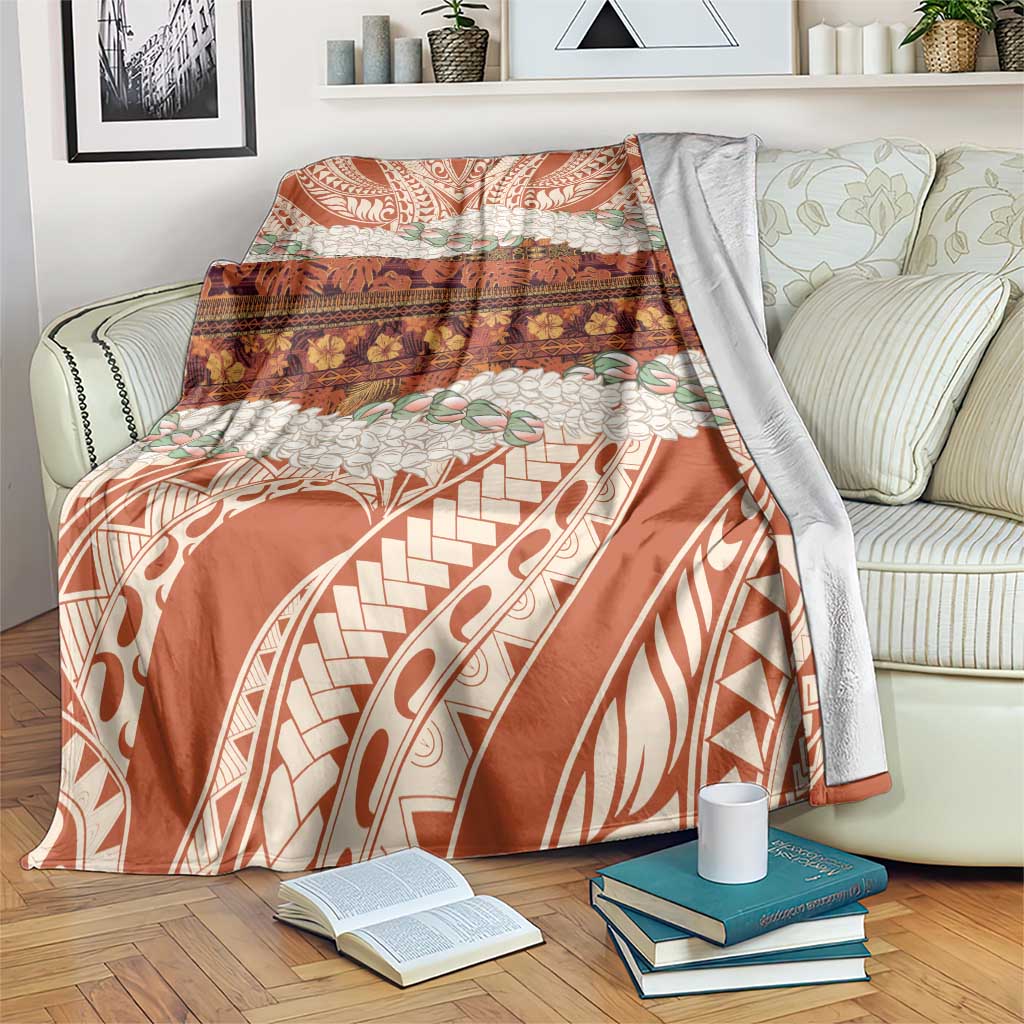 Aloha Hawaii Mikioi Lei Blanket Beige Tropical Flower Pattern - Polynesian Pride