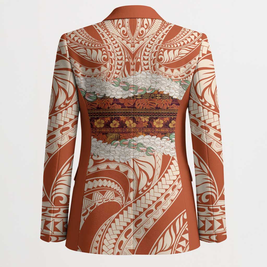 Aloha Hawaii Mikioi Lei Blazer Beige Tropical Flower Pattern - Polynesian Pride