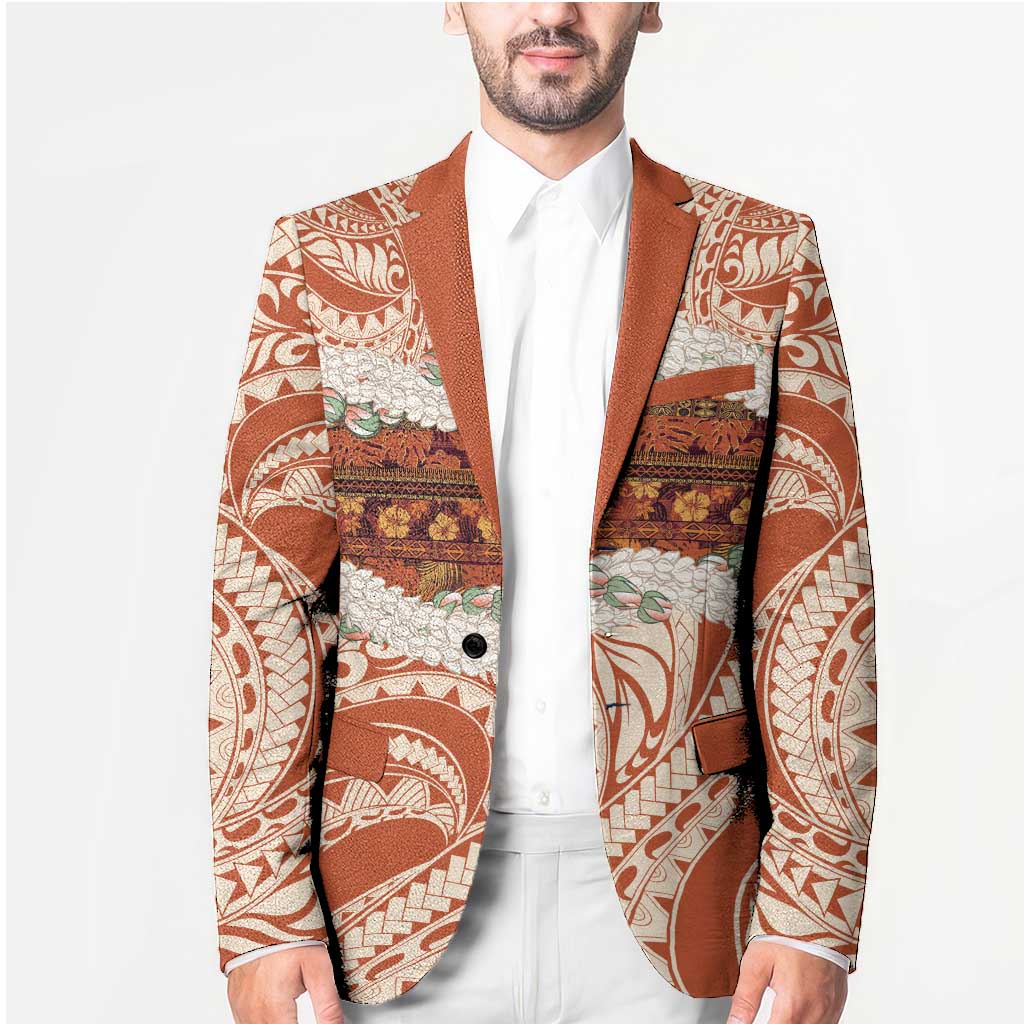 Aloha Hawaii Mikioi Lei Blazer Beige Tropical Flower Pattern - Polynesian Pride