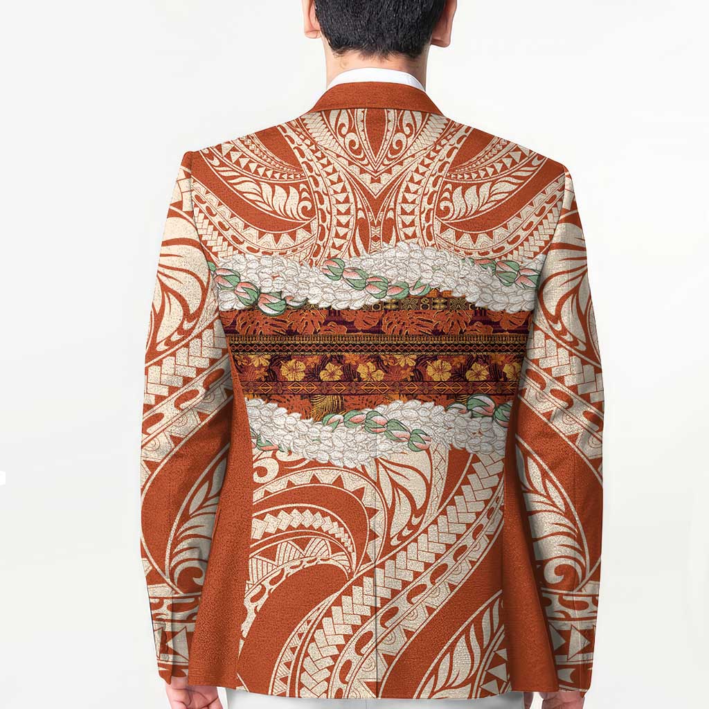 Aloha Hawaii Mikioi Lei Blazer Beige Tropical Flower Pattern - Polynesian Pride