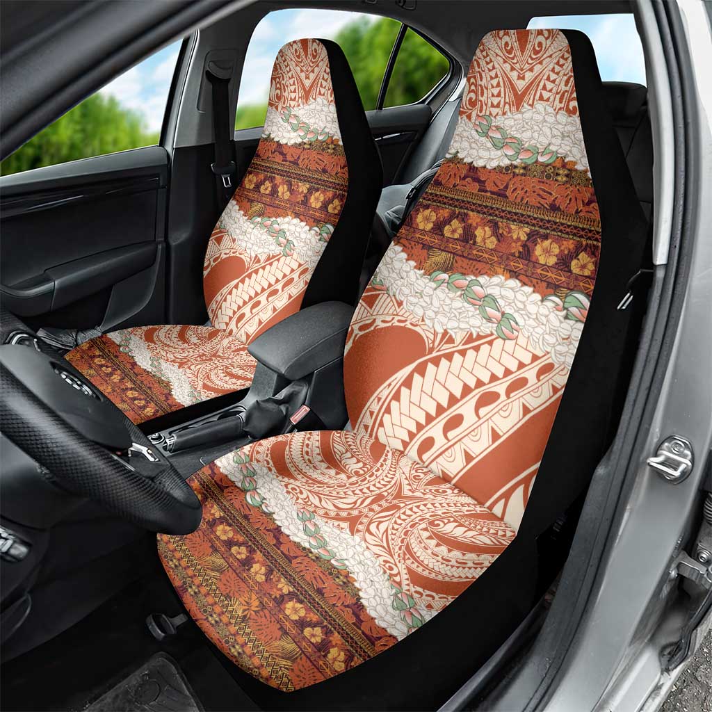 Aloha Hawaii Mikioi Lei Car Seat Cover Beige Tropical Flower Pattern - Polynesian Pride