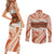 Aloha Hawaii Mikioi Lei Couples Matching Short Sleeve Bodycon Dress and Long Sleeve Button Shirt Beige Tropical Flower Pattern - Polynesian Pride