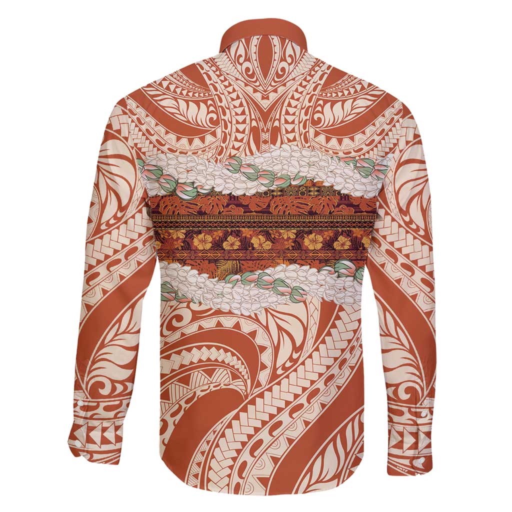 Aloha Hawaii Mikioi Lei Family Matching Long Sleeve Bodycon Dress and Hawaiian Shirt Beige Tropical Flower Pattern - Polynesian Pride