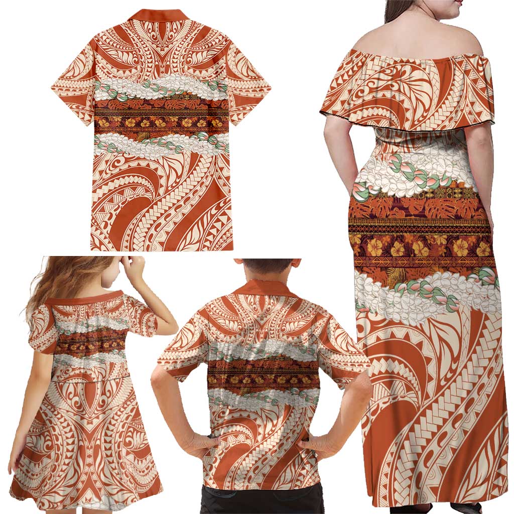 Aloha Hawaii Mikioi Lei Family Matching Off Shoulder Maxi Dress and Hawaiian Shirt Beige Tropical Flower Pattern - Polynesian Pride