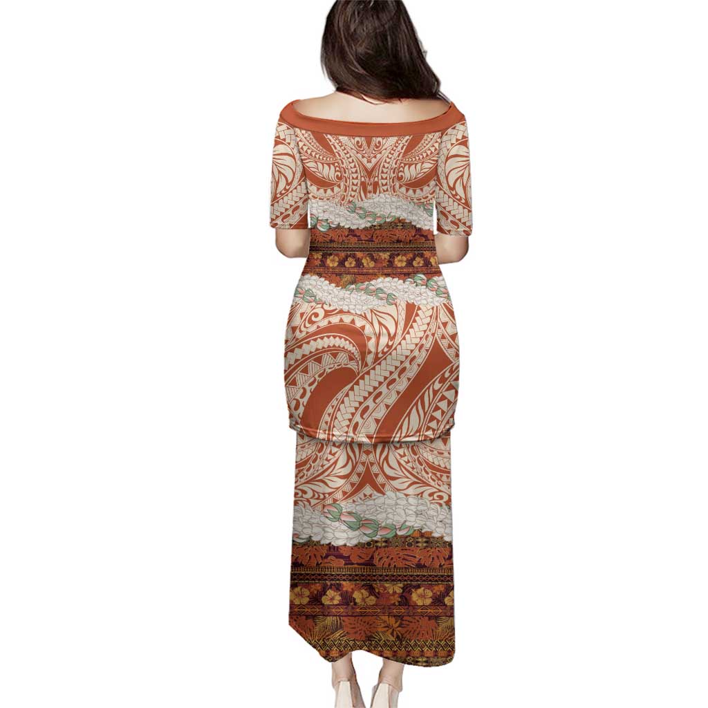 Aloha Hawaii Mikioi Lei Family Matching Puletasi and Hawaiian Shirt Beige Tropical Flower Pattern - Polynesian Pride