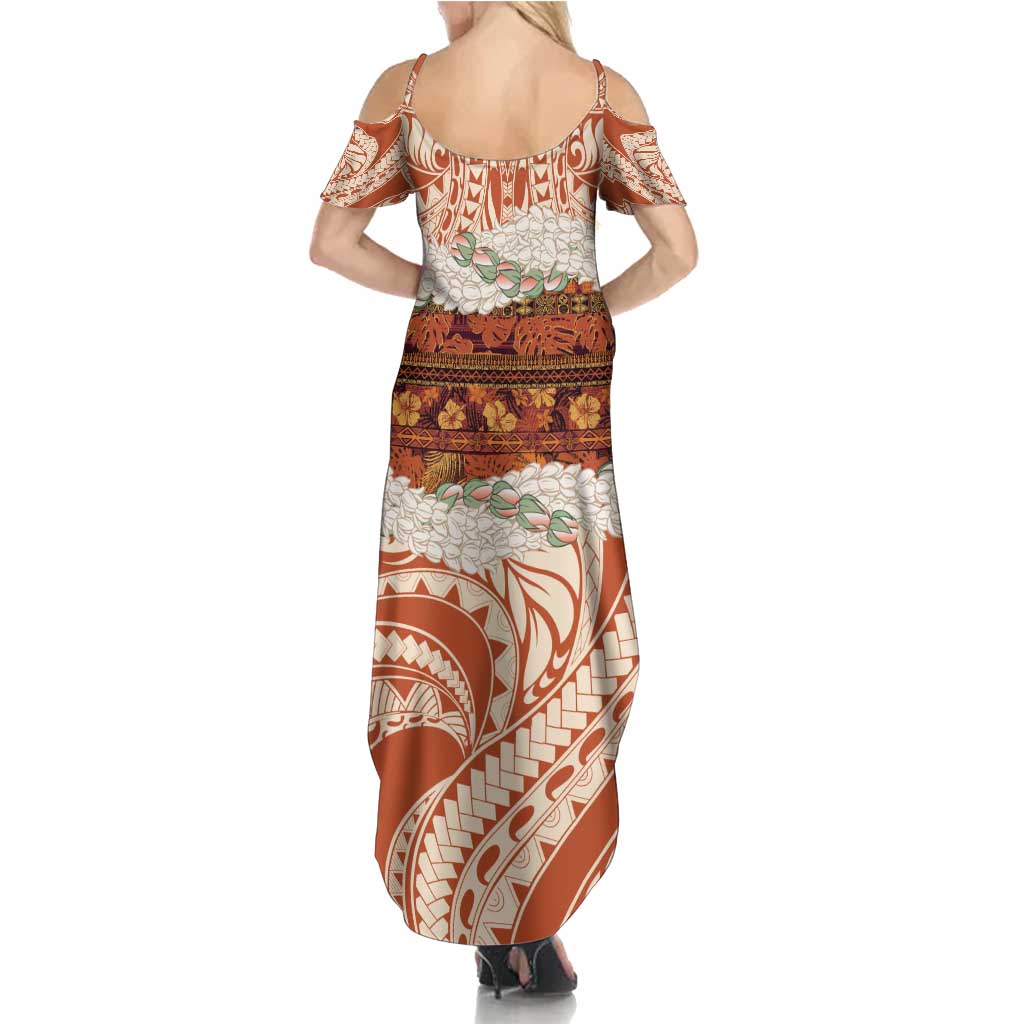 Aloha Hawaii Mikioi Lei Family Matching Summer Maxi Dress and Hawaiian Shirt Beige Tropical Flower Pattern - Polynesian Pride