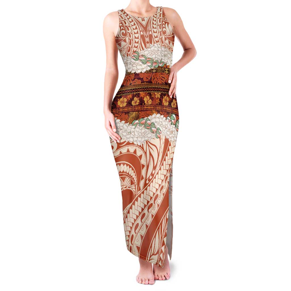 Aloha Hawaii Mikioi Lei Family Matching Tank Maxi Dress and Hawaiian Shirt Beige Tropical Flower Pattern - Polynesian Pride