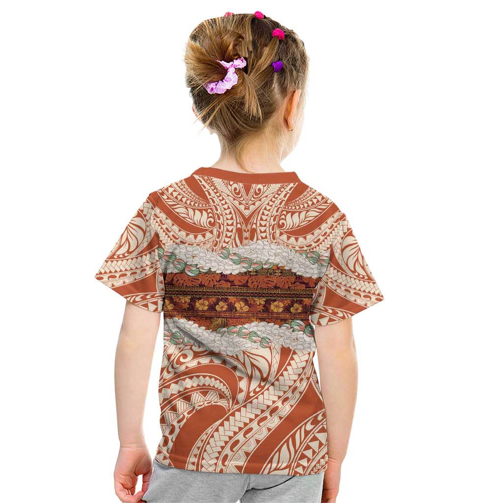 Aloha Hawaii Mikioi Lei Kid T Shirt Beige Tropical Flower Pattern - Polynesian Pride