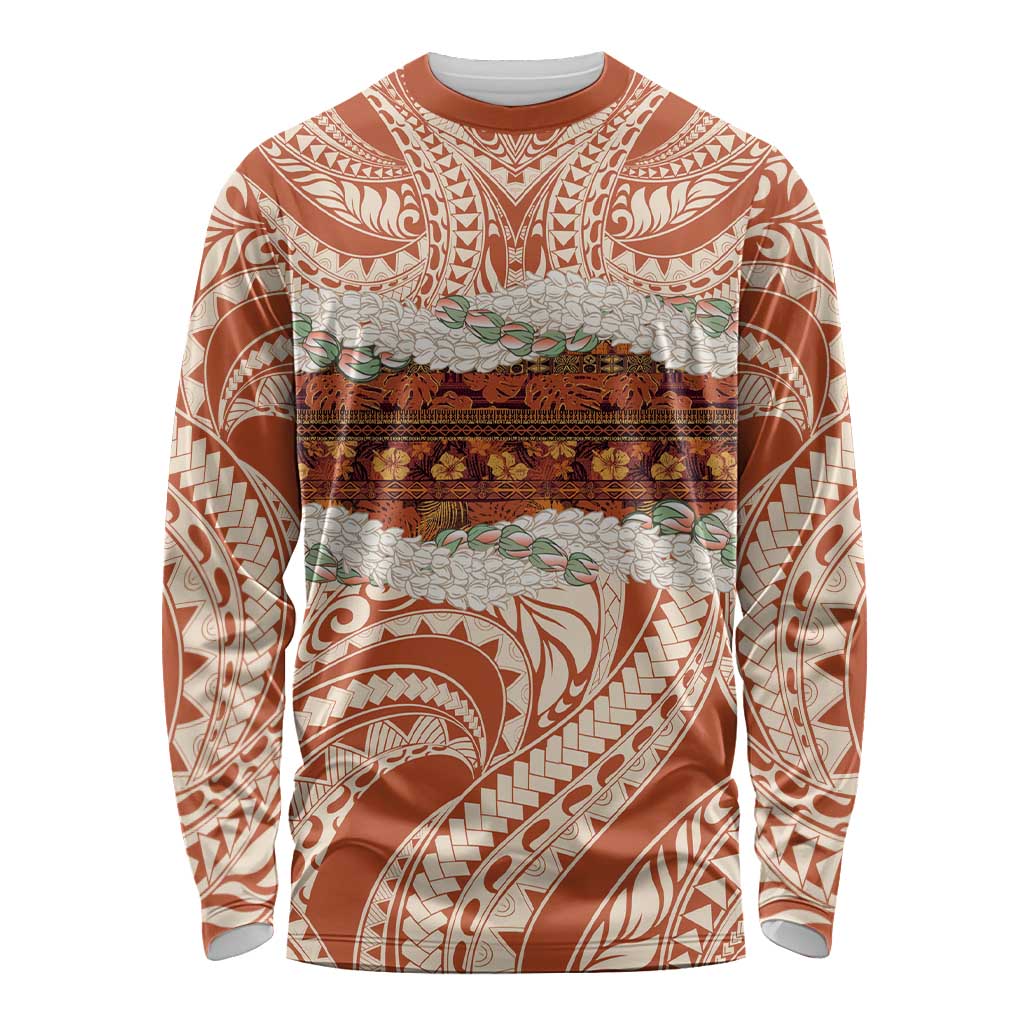 Aloha Hawaii Mikioi Lei Long Sleeve Shirt Beige Tropical Flower Pattern - Polynesian Pride