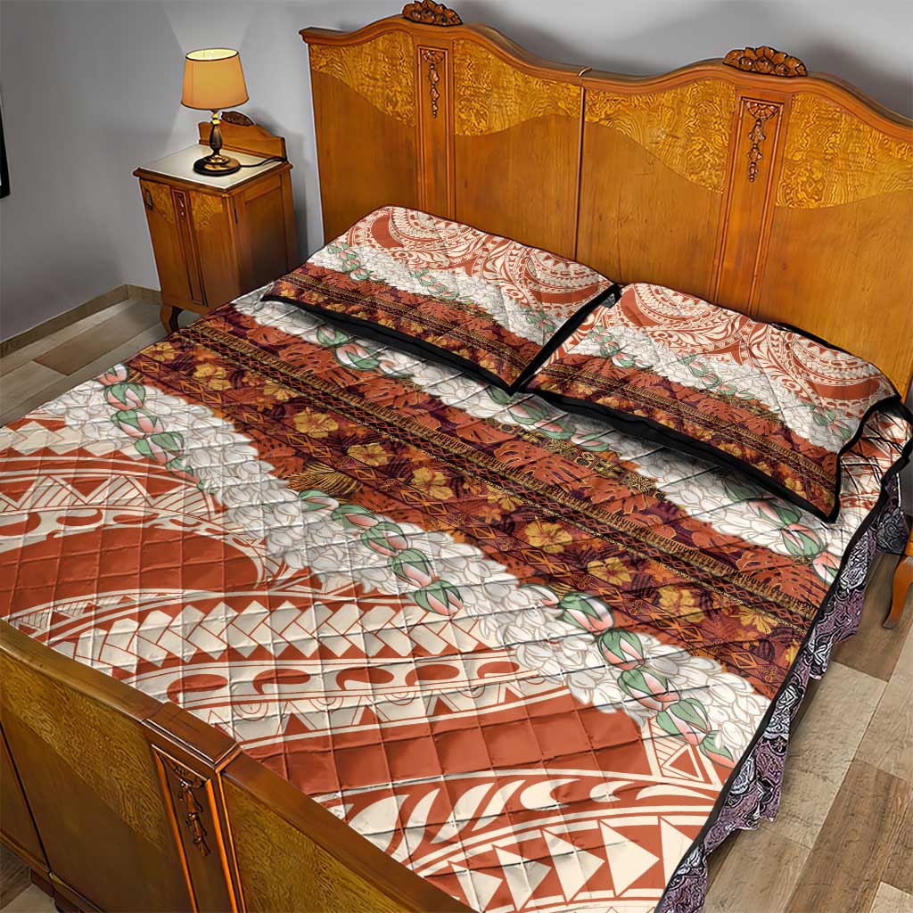 Aloha Hawaii Mikioi Lei Quilt Bed Set Beige Tropical Flower Pattern - Polynesian Pride