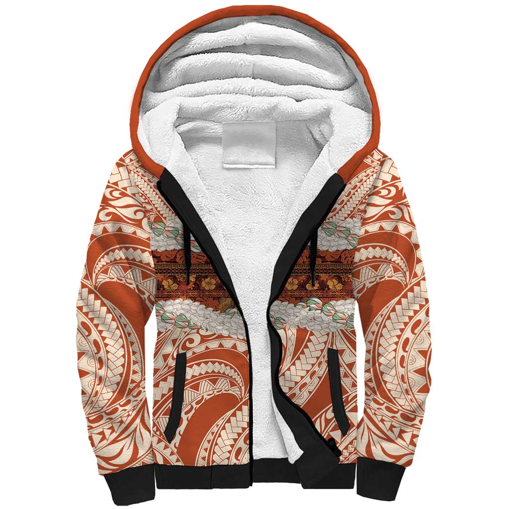 Aloha Hawaii Mikioi Lei Sherpa Hoodie Beige Tropical Flower Pattern - Polynesian Pride