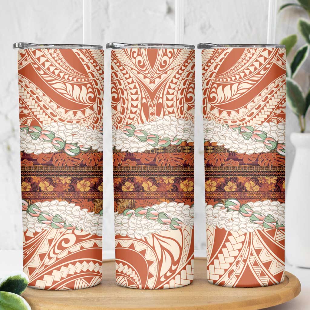 Aloha Hawaii Mikioi Lei Skinny Tumbler Beige Tropical Flower Pattern - Polynesian Pride