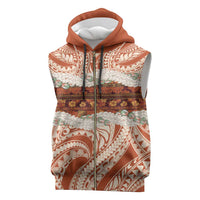 Aloha Hawaii Mikioi Lei Sleeveless Zip Hoodie Beige Tropical Flower Pattern - Polynesian Pride