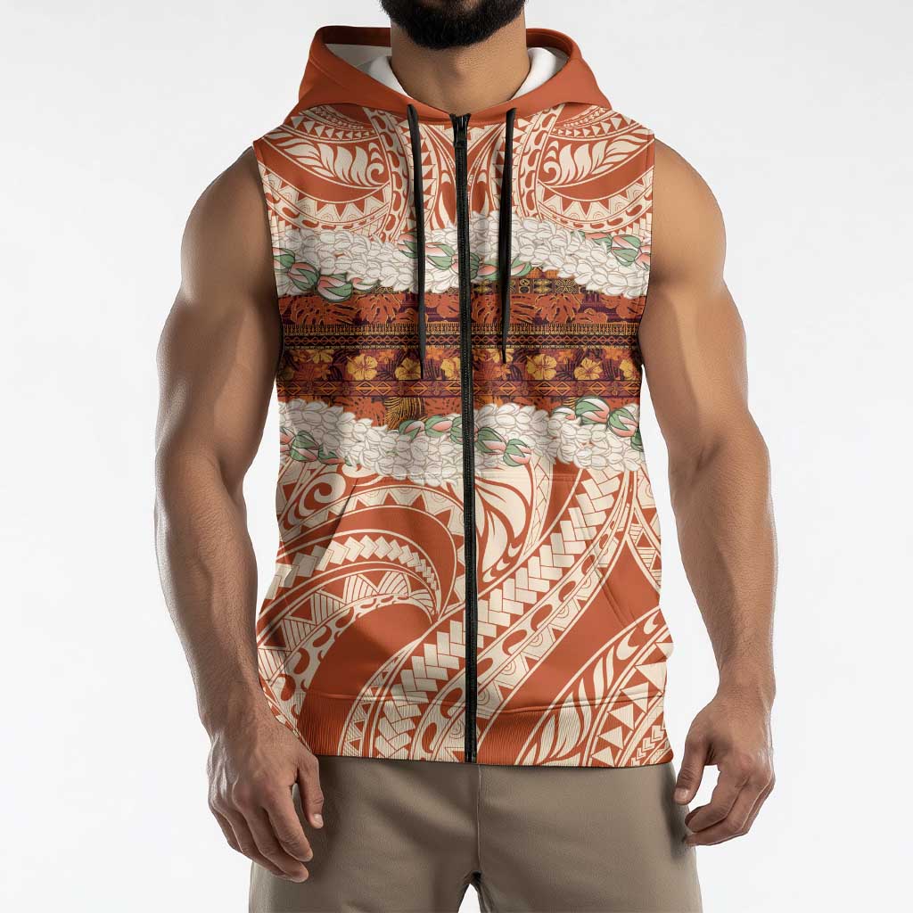 Aloha Hawaii Mikioi Lei Sleeveless Zip Hoodie Beige Tropical Flower Pattern LT14 - Polynesian Pride
