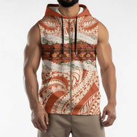 Aloha Hawaii Mikioi Lei Sleeveless Zip Hoodie Beige Tropical Flower Pattern - Polynesian Pride