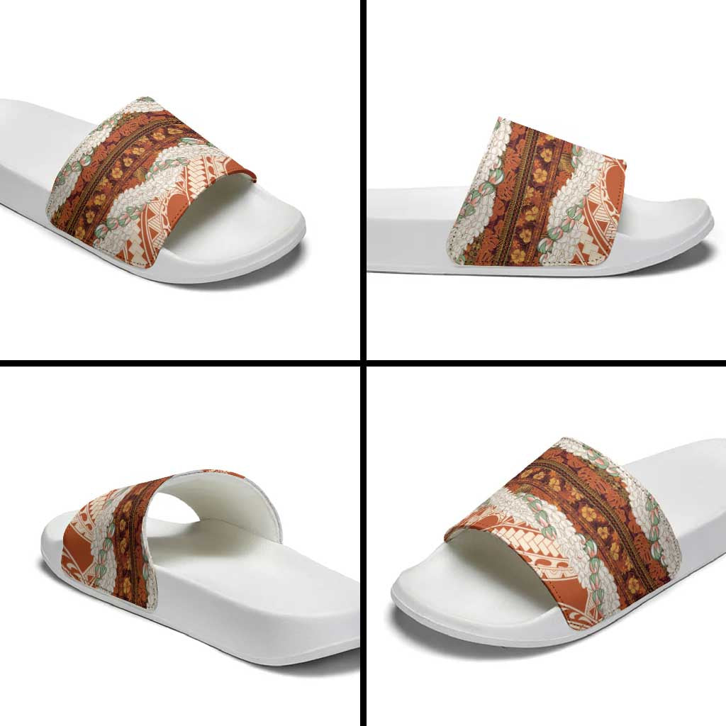 Aloha Hawaii Mikioi Lei Slide Sandals Beige Tropical Flower Pattern - Polynesian Pride