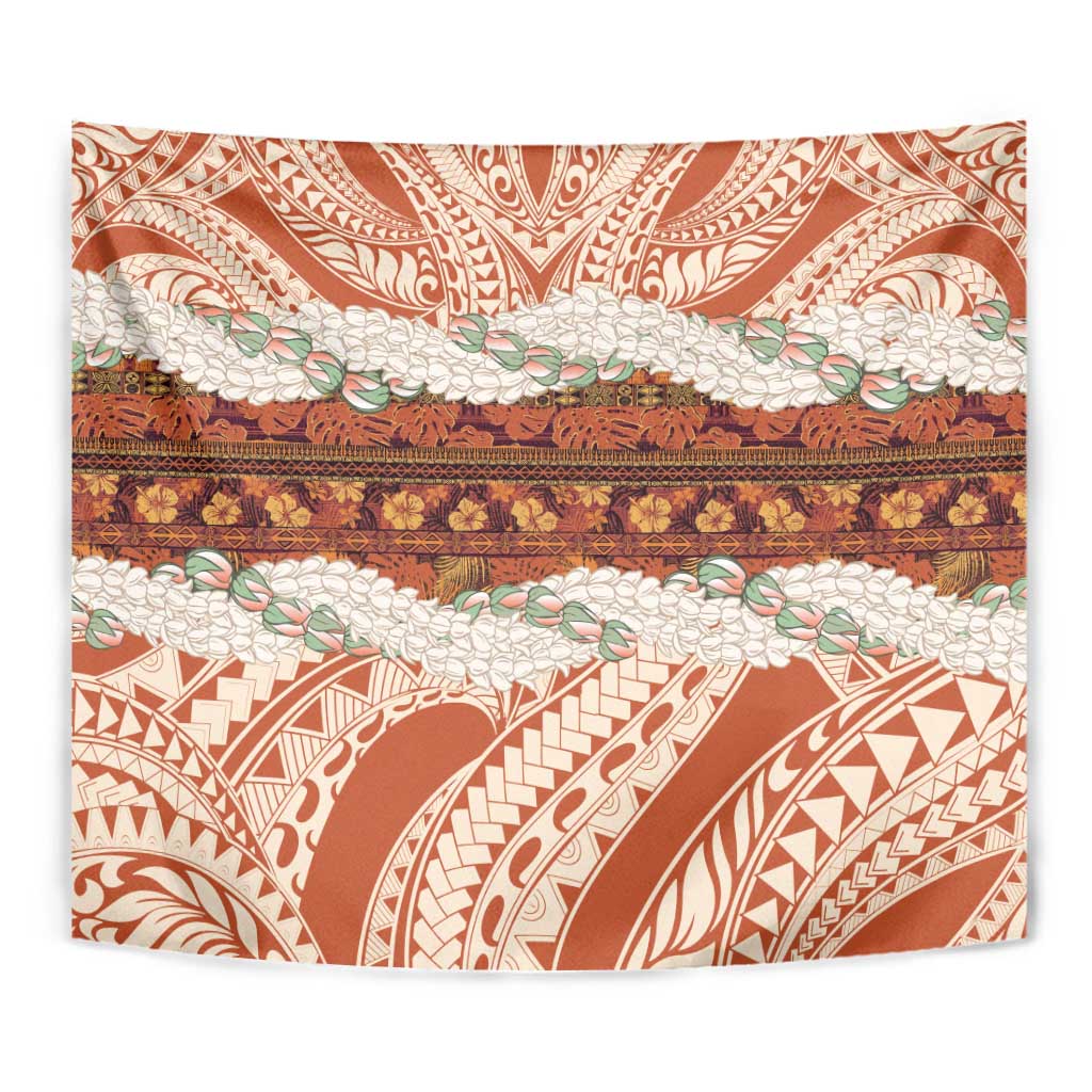 Aloha Hawaii Mikioi Lei Tapestry Beige Tropical Flower Pattern - Polynesian Pride