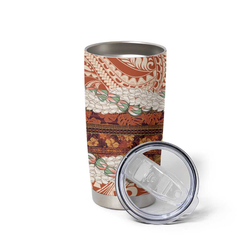 Aloha Hawaii Mikioi Lei Tumbler Cup Beige Tropical Flower Pattern - Polynesian Pride