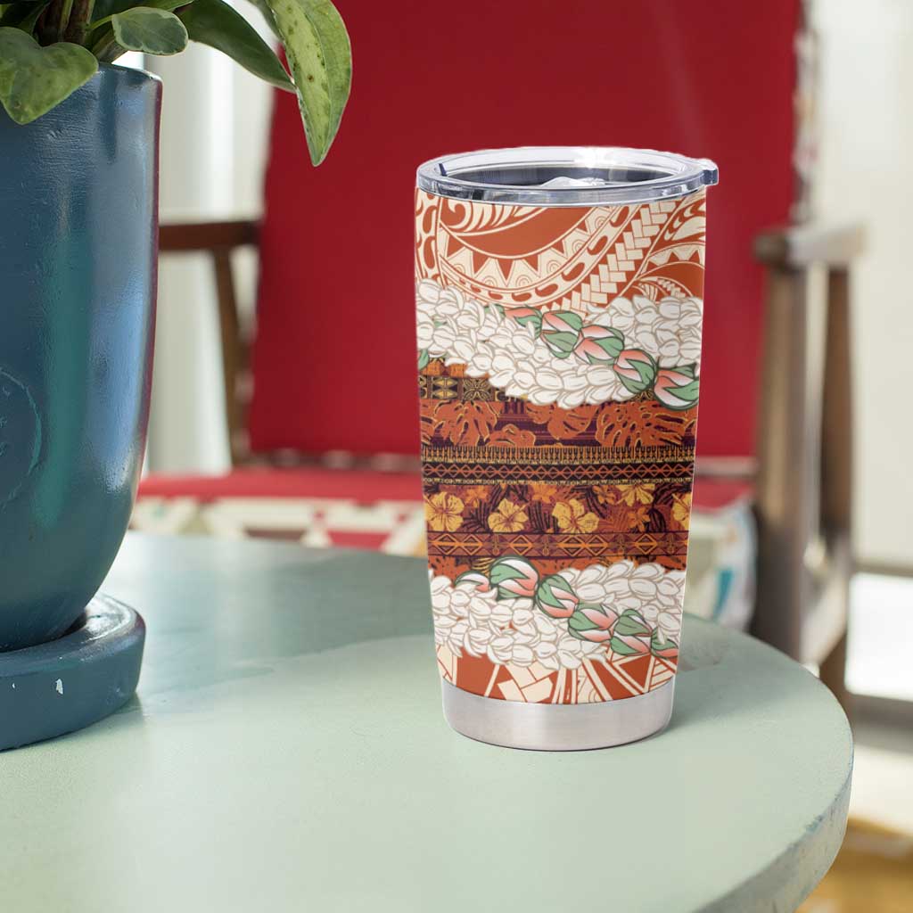 Aloha Hawaii Mikioi Lei Tumbler Cup Beige Tropical Flower Pattern - Polynesian Pride