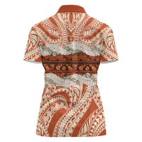 Aloha Hawaii Mikioi Lei Women Polo Shirt Beige Tropical Flower Pattern - Polynesian Pride