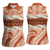 Aloha Hawaii Mikioi Lei Women Sleeveless Polo Shirt Beige Tropical Flower Pattern - Polynesian Pride