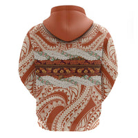 Aloha Hawaii Mikioi Lei Zip Hoodie Beige Tropical Flower Pattern - Polynesian Pride