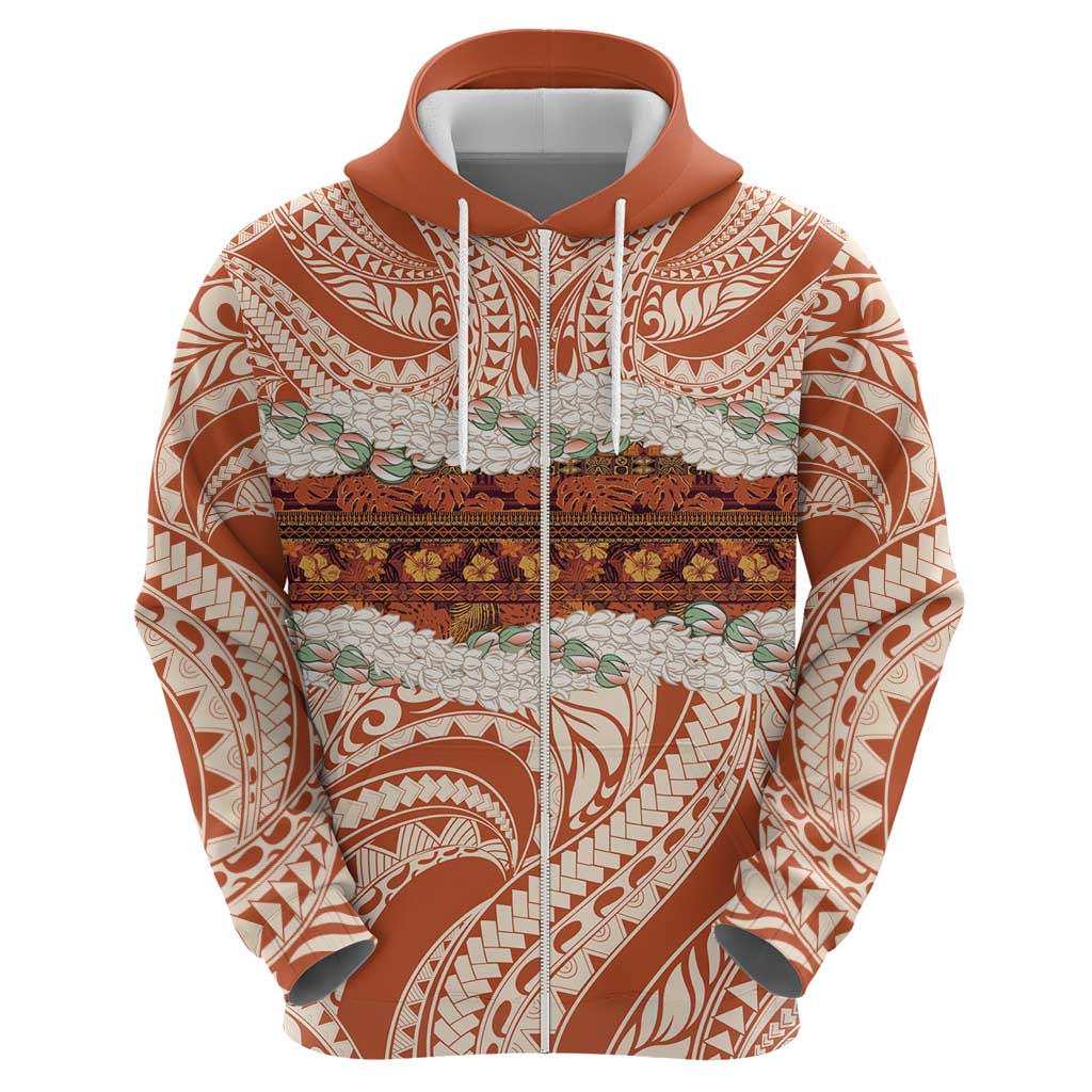 Aloha Hawaii Mikioi Lei Zip Hoodie Beige Tropical Flower Pattern - Polynesian Pride