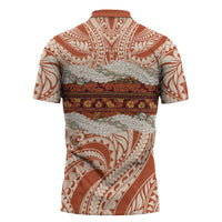 Aloha Hawaii Mikioi Lei Zipper Polo Shirt Beige Tropical Flower Pattern - Polynesian Pride