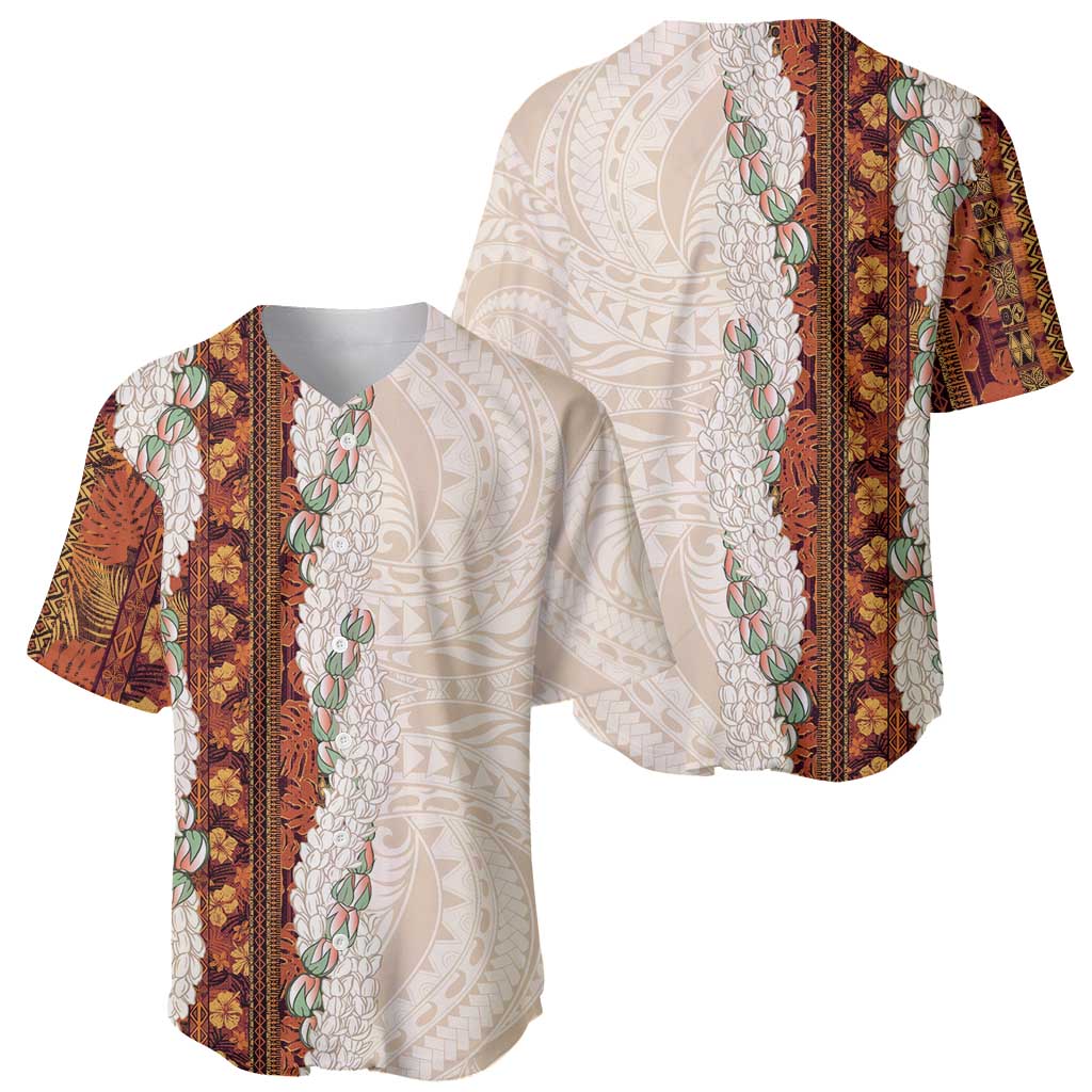 Aloha Hawaii Mikioi Lei Baseball Jersey Cattail Red Tropical Flower Pattern - Polynesian Pride