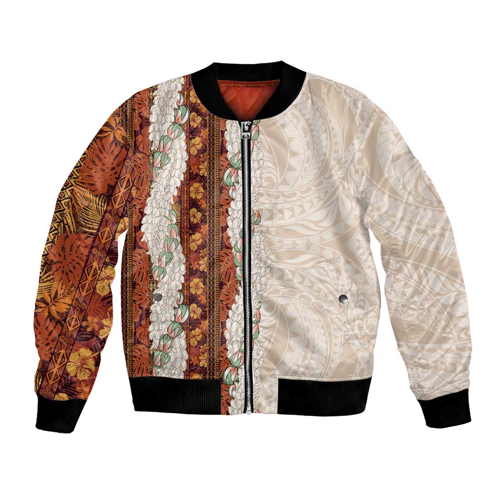 Aloha Hawaii Mikioi Lei Bomber Jacket Cattail Red Tropical Flower Pattern - Polynesian Pride